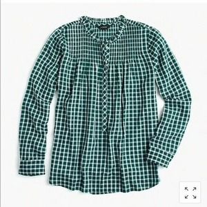 J Crew Plaid Ruffle Popover Top Windowpane Green 6